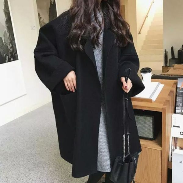 

2019 new wear a large plus size woolen for autumn and woman coats winter high-quality trench coat vadimx1020, Black