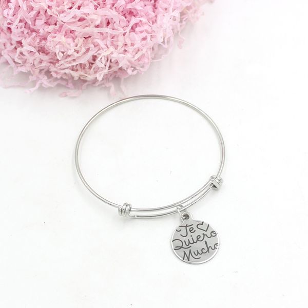 

new arrival wholesale customized stainless steel jewelry women bracelets spanish te quiero mucho bangles for valentine's day birthday g, Golden;silver