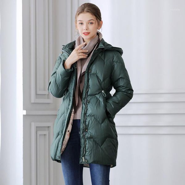 

the glossy easing down jacket to thicken the vogue of new fund of 2020 winter long coat ms straight show thin1, Black