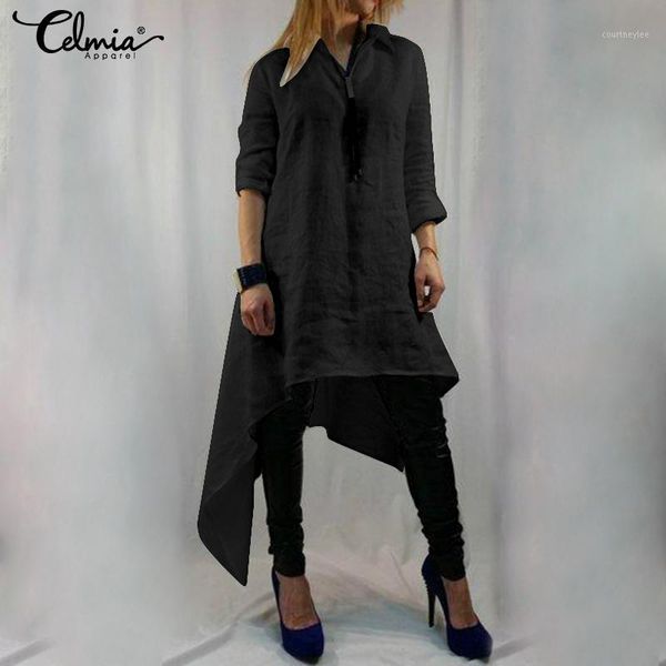 

celmia vintage women and blouses 2020 fashion asymmetrical long shirts casual loose solid blusas femininas plus size mujer1, White