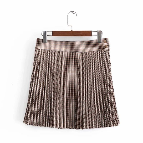 

new 2021 plaid pleated womens mini high waist skirt ladies harajuku side buttons casual vintage winter woman skirts fnil, Black