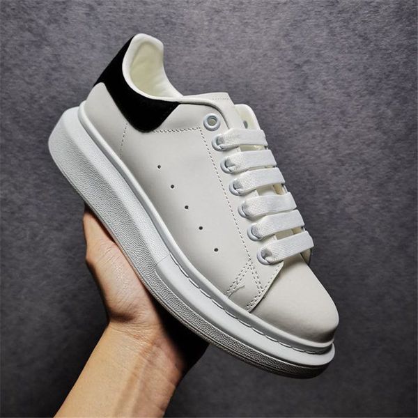 

2021 men women casual shoes fashion white gunuine leather trainers lace up skateboarding sneakers comfort suede platform shoes, Black