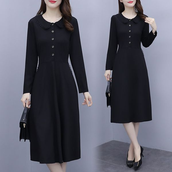 

womens plus size -5xl black sleeves long 2021 casual lean autumn loose the swing beach line dressed ii1r, Black;gray