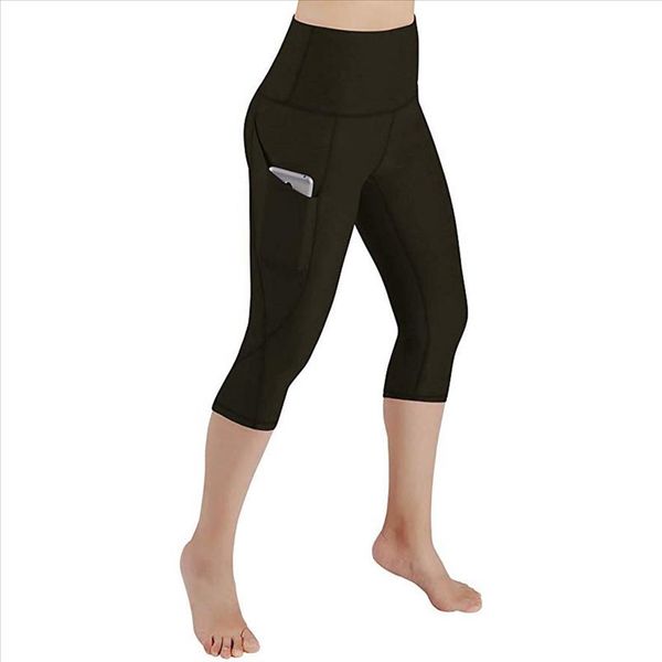 

workout leggings with pockets solid high waist push up short leggins women fitness sports breathable pencil pants skinny leginy, Black