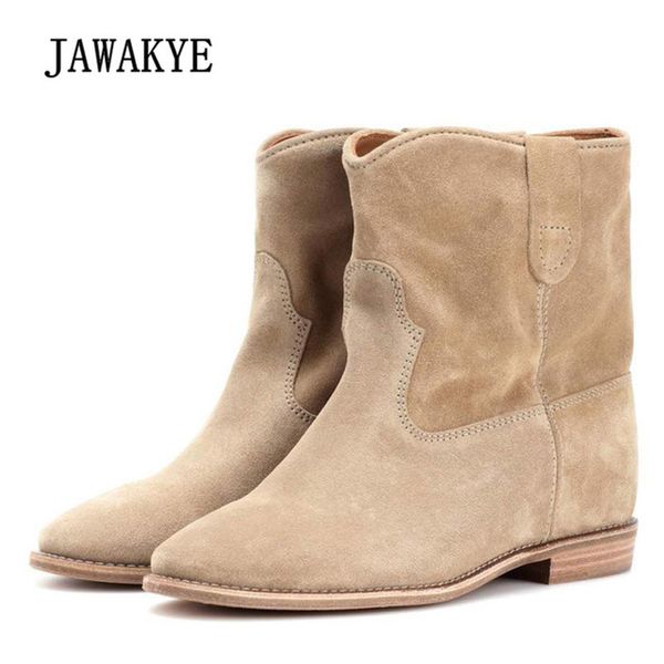 

2019 crisi nude suede ankle boots for women hidden 5cm increase heel short boots comfortable flat winter shoes woman botas mujer y200723, Black