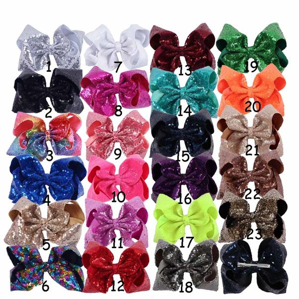 

8 pieces/lot 8" sequin hair bows with clips for kids girls handmade large bling rainbow sequin bows hairgrips hair accessories lj201226, Slivery;white