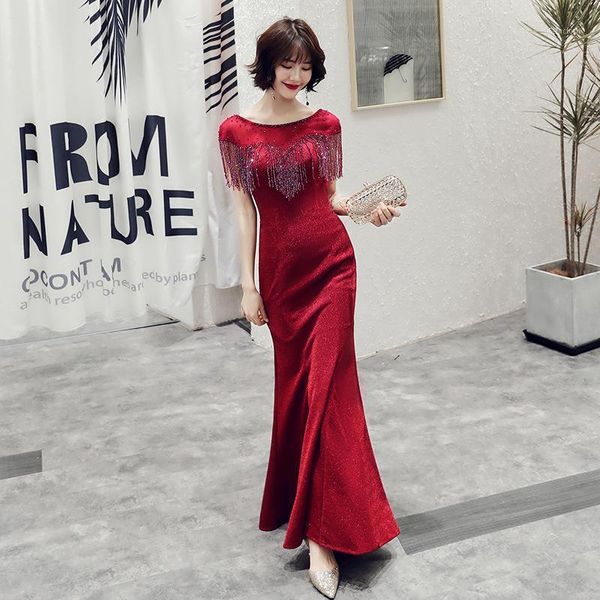 

oversize 3xl mermaid beading chinese oriental wedding female cheongsam vintage evening dress elegant celebrity banquet dresses1, Red
