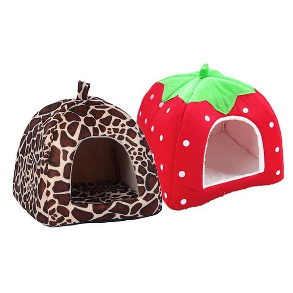 

foldable soft winter leopard dog bed strawberry cave dog house cute kennel nest dog fleece cat bed house leqrc