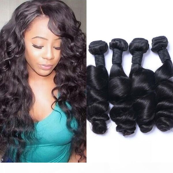 

mongolian virgin human hair loose wave unprocessed hair extensions 4 bundles weaves natural color 8-26 inch, Black