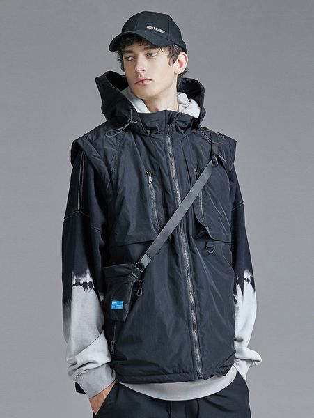 

men letter graphic zip pocket vest jacket with bag e0jp#, Black;brown