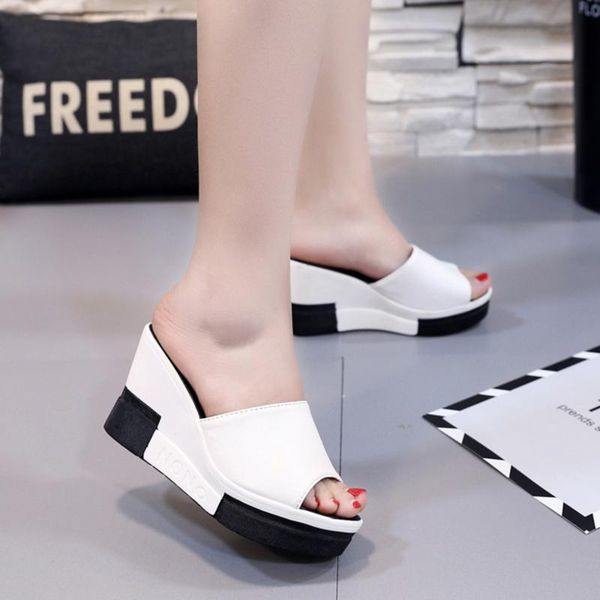 

new summer women's sandals peep-toe shoes woman high-heels platforms casual wedges for women sandalias con plataforma, Black