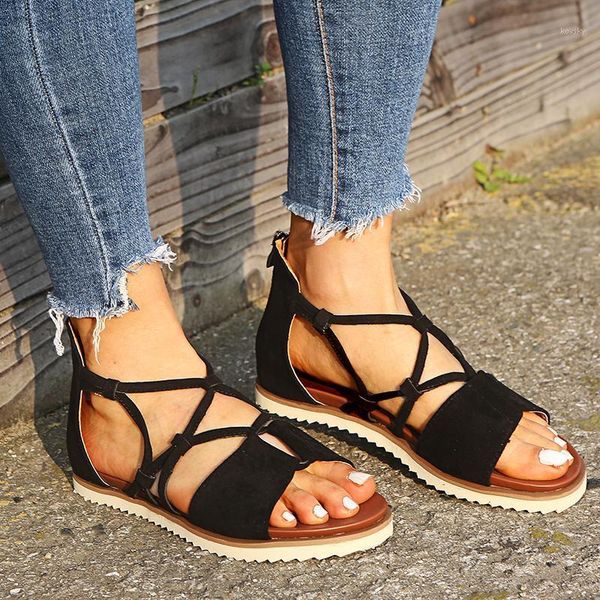 

summer women sandals flock platform print flat sandals toe casual beach shoes female ladies shoes slippers dropshipping1, Black