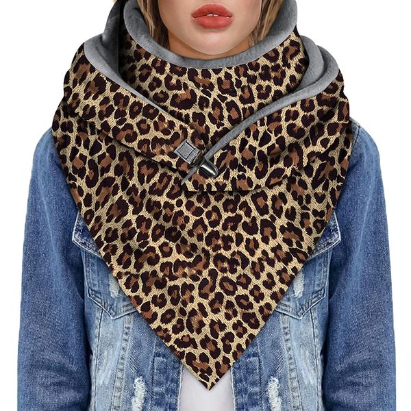 

fashion floral leopard printed fleece scarf winter warm wrap ski sportswear triangle women scarves, Blue;gray