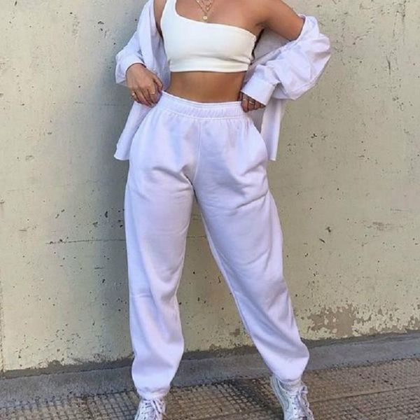 

women's pants & capris women homewear casual bottoms fashion ladies solid color high waist loose outfits clothing, Black;white