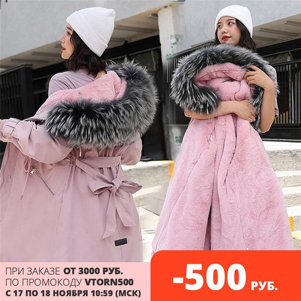 

women's down & parkas fashion long lamb hair liner parker cotton jacket coat warm winter jackets belt big faux fur coats, Black