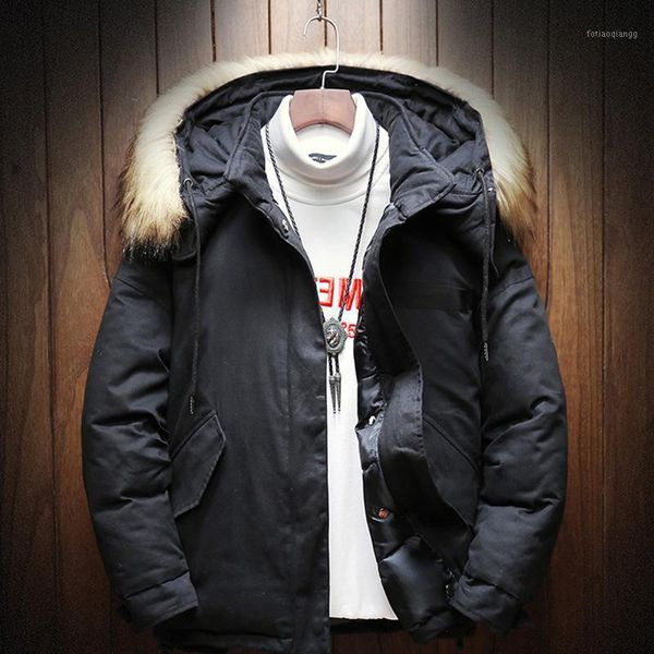 

justar men's winter new detachable wool collar casual cotton padded clothes1, Black