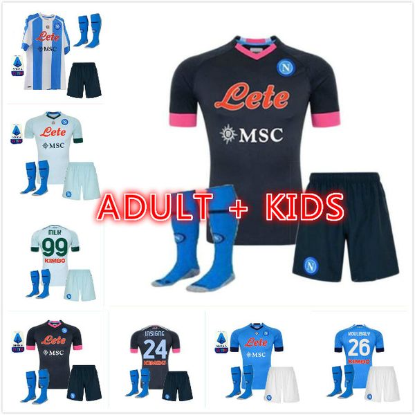 

adults kids kit 20 21 napoli soccer jersey naples football shirt 2020 koulibaly camiseta de fútbol insigne maillots h.lozano mertens, Black;yellow