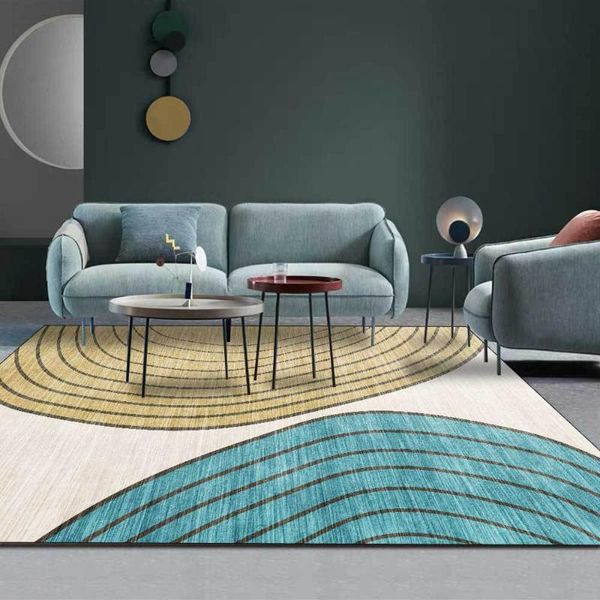 

carpets fashion modern nordic simple blue yellow stripe curved geometry living room bedroom bedside carpet mat customization