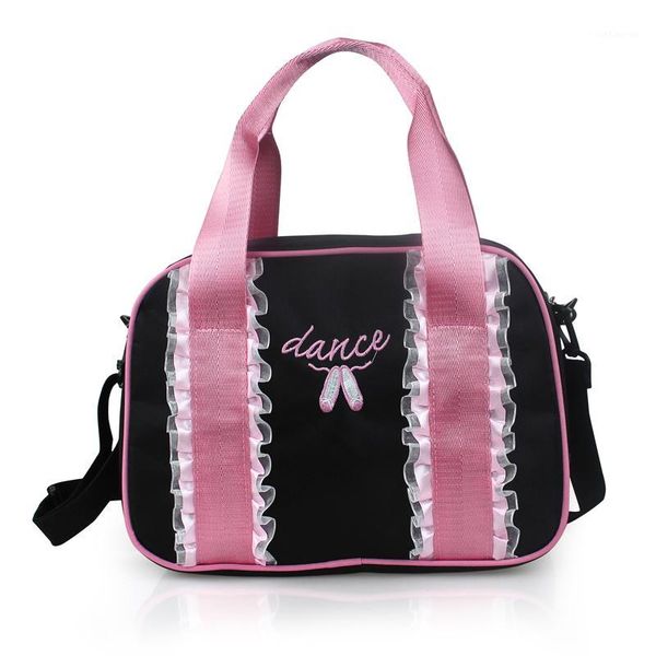 

pretty pink+black/pink dance embroidered ballet shoes ballet bags girls kids lace dance bags1, Black;red