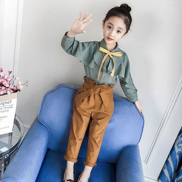 

clothing sets 2021 kids clothes girl long sleeve cotton blouse & pants 2pcs set casual suits teens children suit for age 5 7 9 11 13y1, White