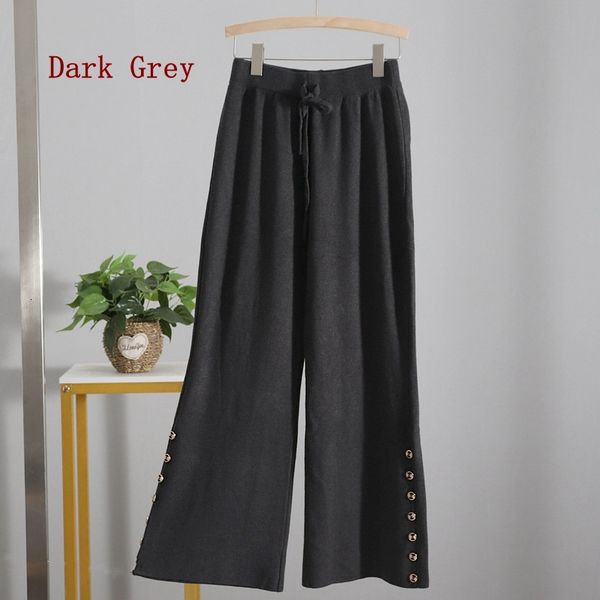 

2021 new women long knit straight pants autumn winter thick warm wide leg pant beading moping shaking trousers female overalls 0tbo, Black;white