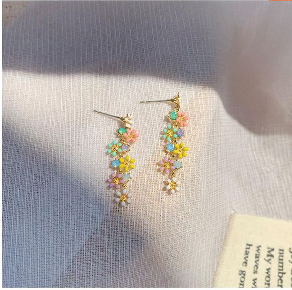 

2020 новый корейский стиль конфеты цветные цветы длинные кисточки серьги сладкие ювелирные изделия из молодости 453, Golden;silver