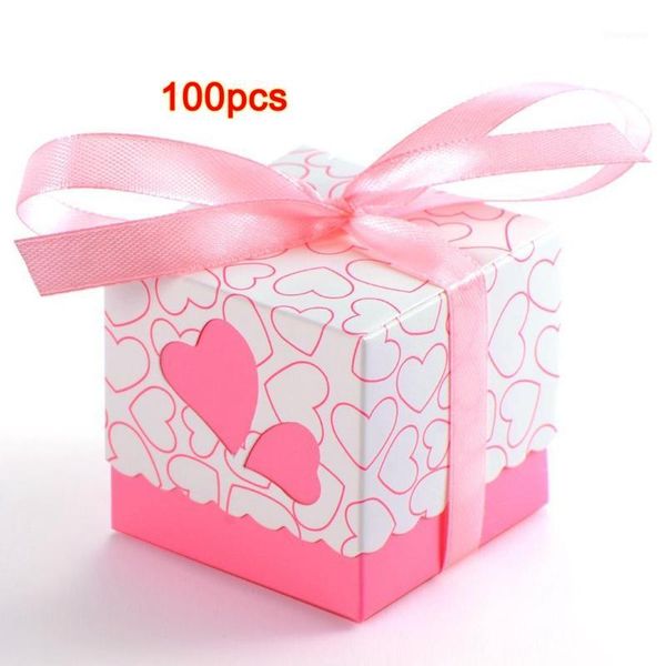 

100x dragee wedding bridal wedding heart baptism decoration table + ribbon pink1