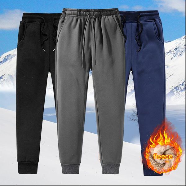 

mens athletic pants fleece lined thick trousers casual loose warm joggers winter sweatpant male streetwear pants, Black