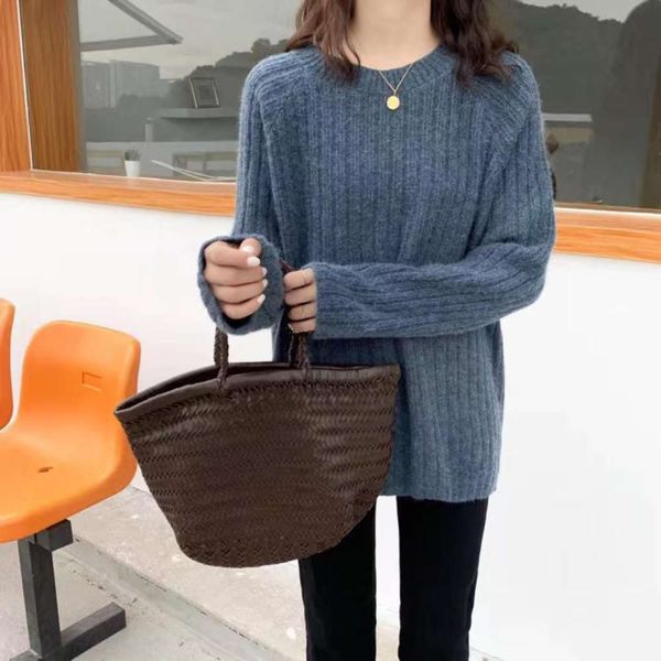 

south korea east gate with sweater, women's loose fashionable base coat, pullover round neck knitted thickened in autumn and winter, White;black