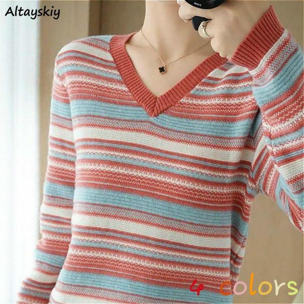 

women's sweaters women autumn knitted chic v-neck lady pullovers 4 colors patchwork daily all-match student bf long sleeve 2021 simple, White;black