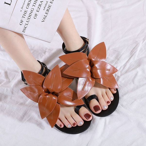 

2021 new spell big color flower word outer toe wear sandals dc9i, Black