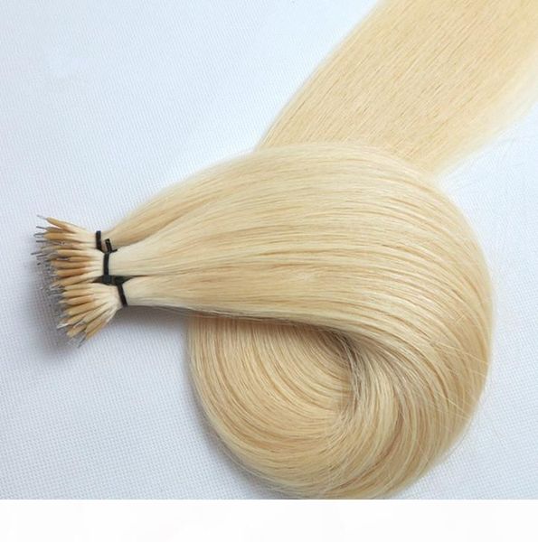 

brazilian human hair 0.8g strand 200strands lot blonde #613 #60 nano ring human hair extension straight wave, Black