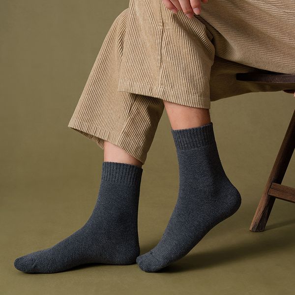 

mens autumn and winter thick warm socks fashion size casual men winter thick velvet middle tube sock 12 colors, Black