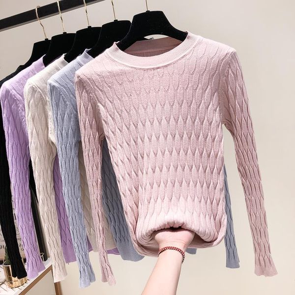 

2021 new fashion women knitted autumn winter pullovers sweaters casual long sleeve o neck geometric knitting sweaters white, White;black