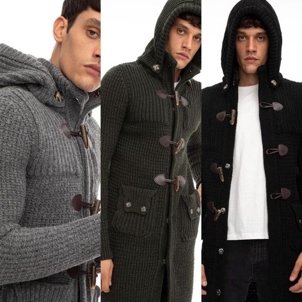 

men's wool cardigan warm for winter autumn black gray khaki hooded cardigan casual stylish comfortable