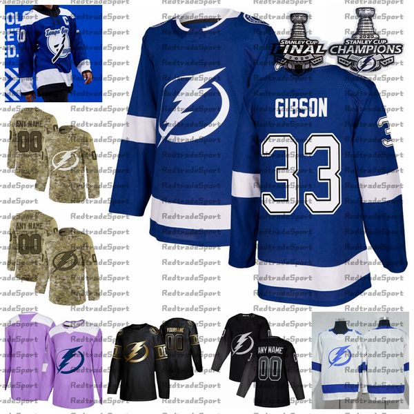 

2021 reverse retro custom 33 chriser gibson tampa bay lightning champions hockey jersey golden edition camo veterans day fights cancer, Black;red