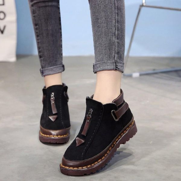 

boots 2021 booties women shoes fashion hook & loop solid autumn platform woman ankle ladies botas mujer, Black