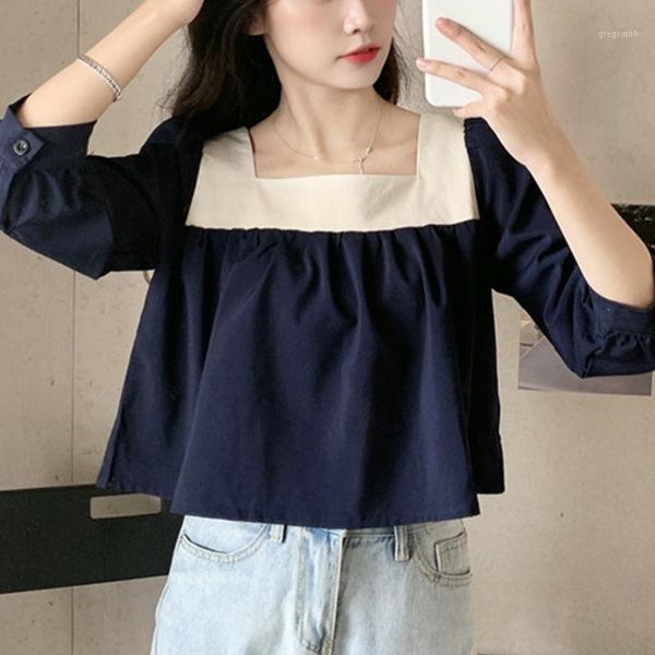 

square collar vintage blouse women puff sleeve korean style clothes new fashion solid french retro female shirts autumn 20201, White