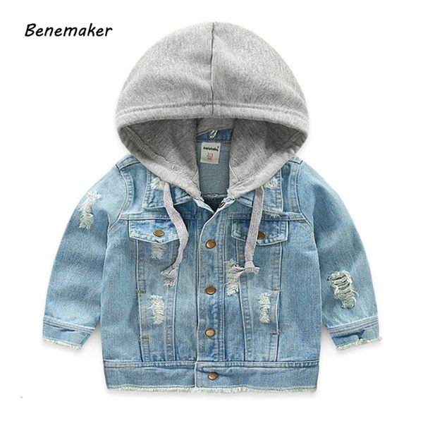 

benemaker denim jackets for boys autumn trench children's clothing 3-8y hooded outerwear windbreaker baby kids jeans coats jh021 201104, Blue;gray