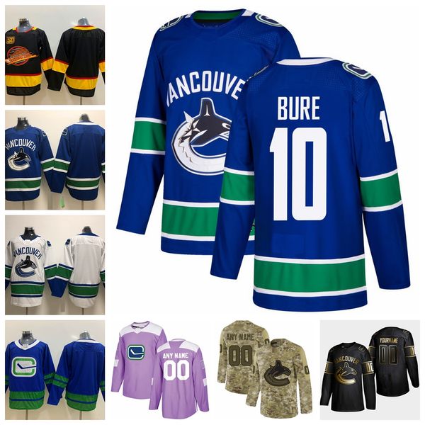 

2021 customize #10 pavel bure vancouver canucks jerseys golden edition camo veterans day fights cancer custom stitched hockey jerseys, Black;red