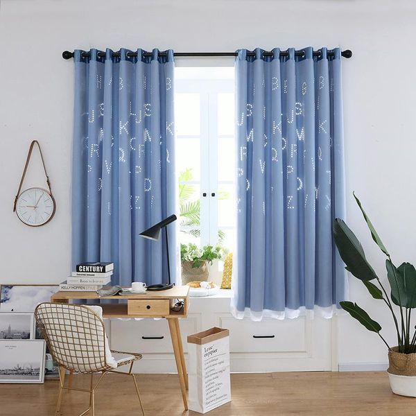 

letter hollow children cloth curtains for kids boy girl bedroom living room blue/pink blackout cortinas drape