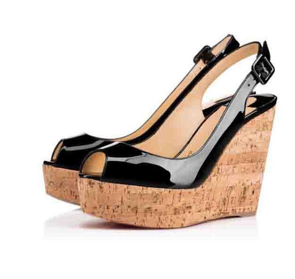 

lady wedding high red bottom heels women high heels patent leather wedge shoes women heels une plume flamingo wedge sandal 120, Black