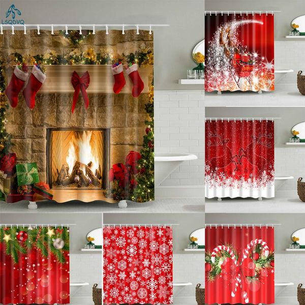 

merry christmas trees snowman santa claus snowflake shower curtains bathroom curtain frabic polyester waterproof bath wmtous