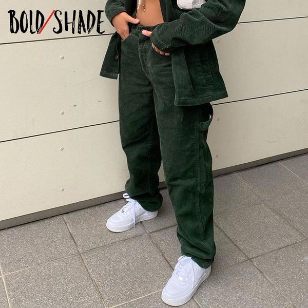 

women's pants & capris bold shade street style teenager indie corduroy ribbed solid vintage fashion 90s women trousers 2021 auutmn wint, Black;white