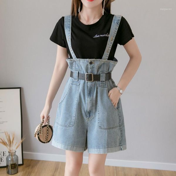

zoki women jeans fashion summer denim overalls shorts korean plus size causal straps sleeveless blue high waist ladies shorts1