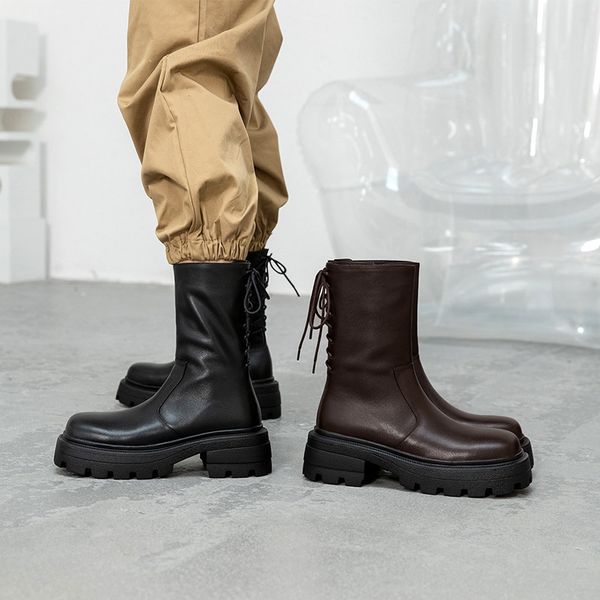 

fedonas 2020 winter women's boots genuine leather round toe ankle boots for women chunky platform party casual shoes woman heels, Black