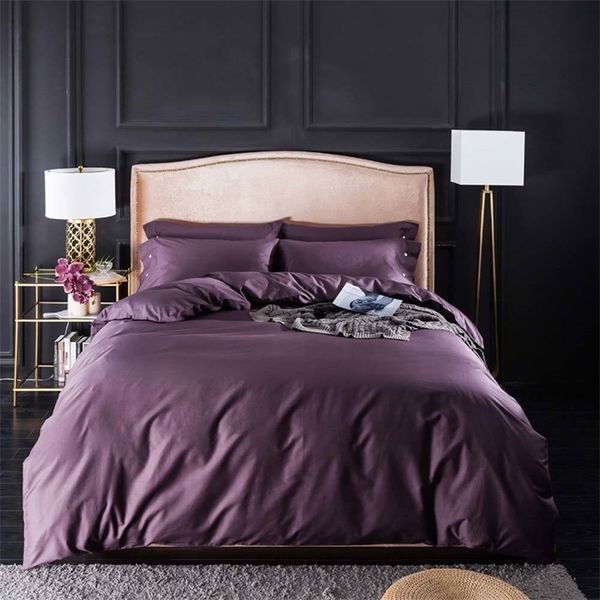 Svetanya Biancheria da letto in cotone egiziano viola nordico Twin Queen King Size Set famiglia Copripiumino Set biancheria da letto Lenzuolo con angoli 201127