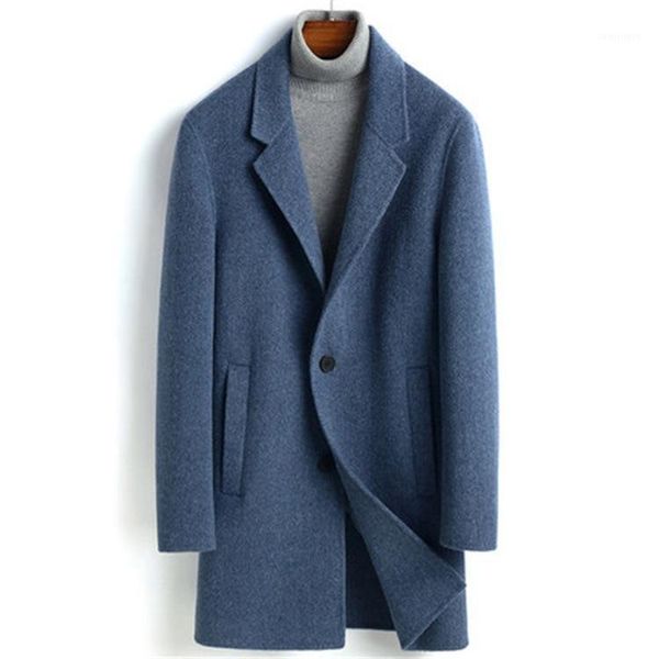 

winter albaca storm blue windbreaker woollen and woollen coat medium length thickened double cashmere coat for men1, Black
