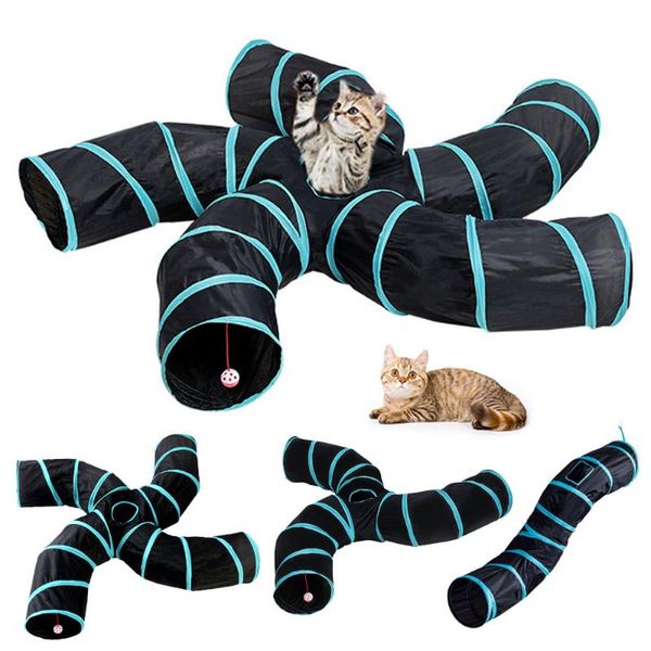 

cat toys 2/3/4/5 holes practical tunnel foldable pet kitty training interactive fun toy animal game pipe black blue
