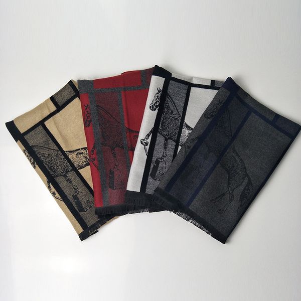 

winter thermal cashmere scarves for mens long 180x30cm fashion stripes and animal horse styles 5color high quality, Blue;gray
